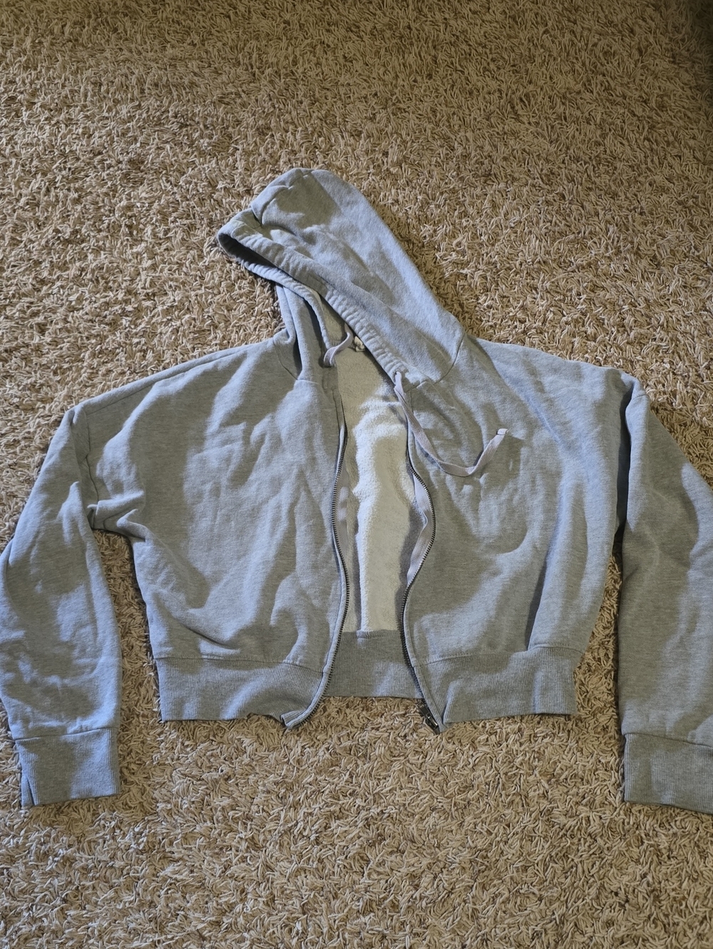 Tilly's Light Gray Cropped Zip Hoodie